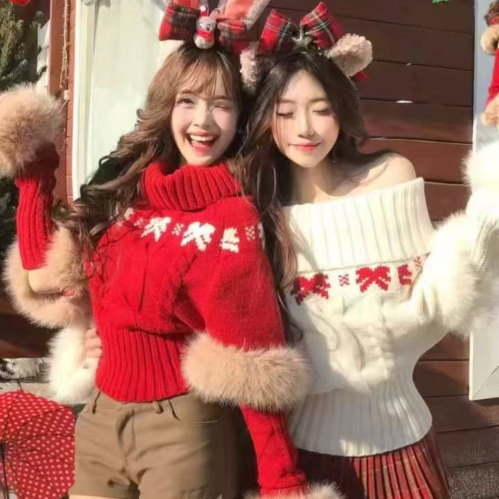 （毛衣合集）套头蝴蝶结加厚宽松型法式保暖百搭毛衣打底衫修身型