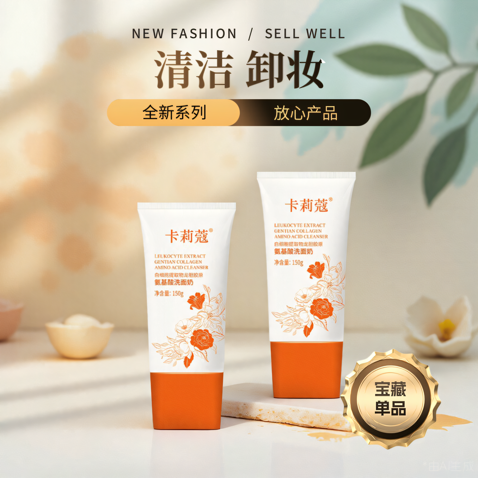 卡莉蔻【洗卸二合一】氨基酸洗面奶深层清洁卸妆保湿洁面乳