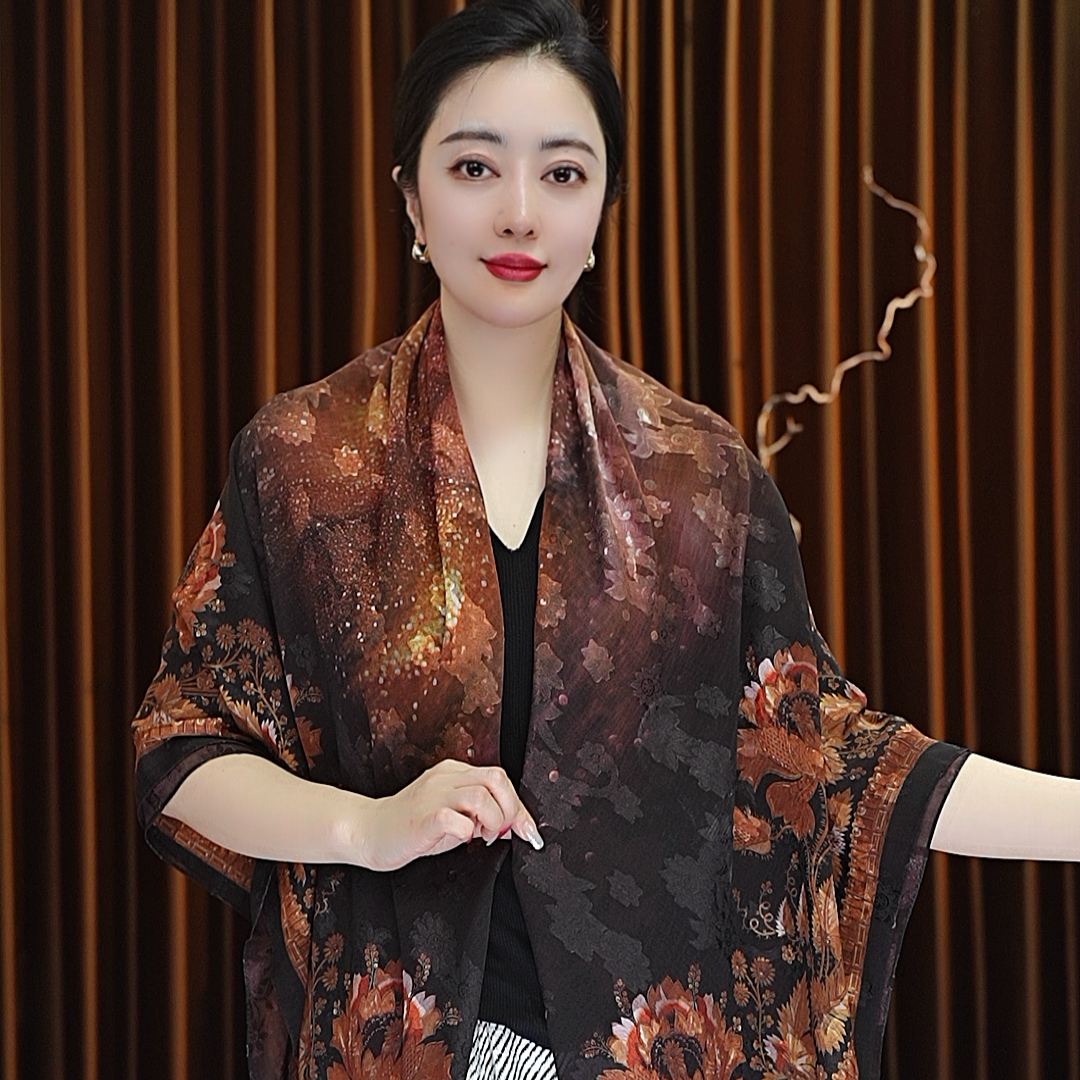 【星辰】140*140剪花大方巾女士春夏款百搭防晒披肩丝巾围巾复古