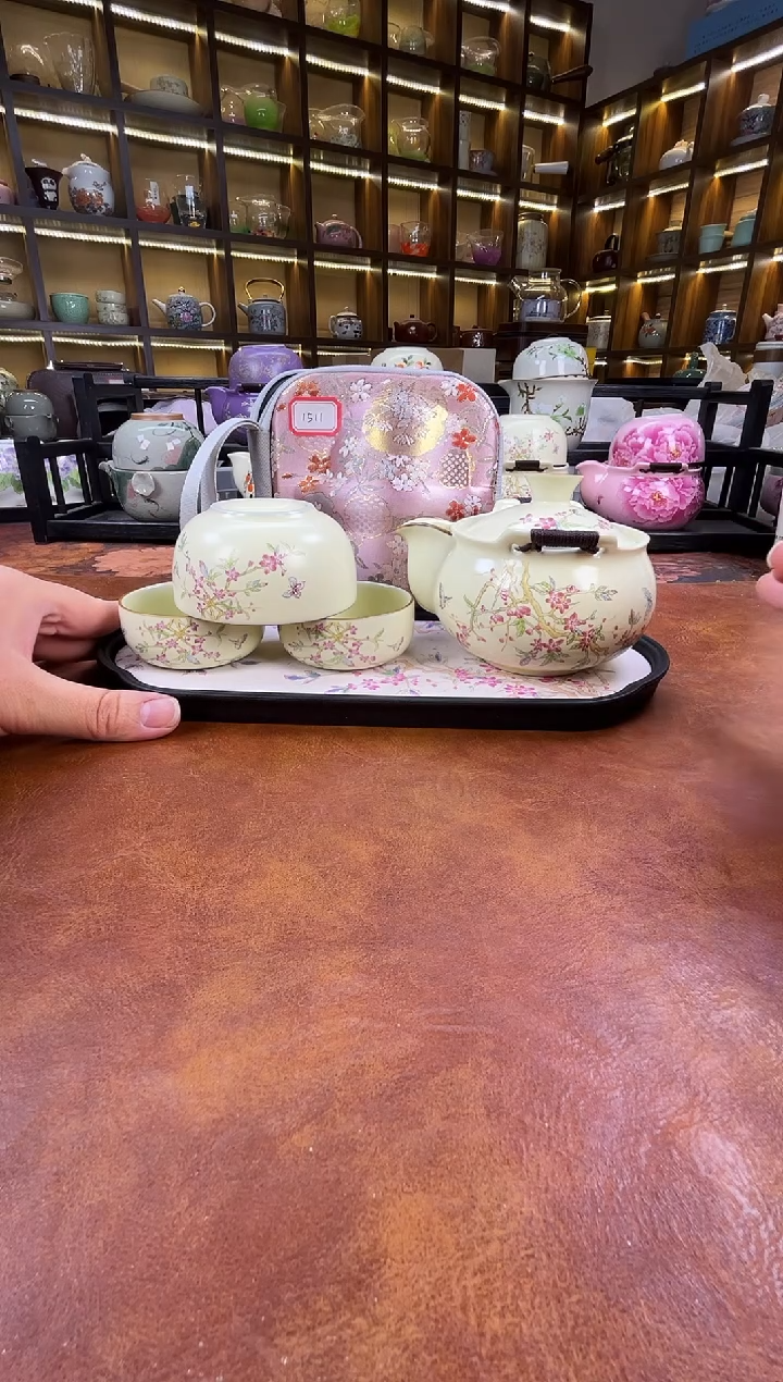 瓷片桃花宝瓶旅行+长方桃花盘