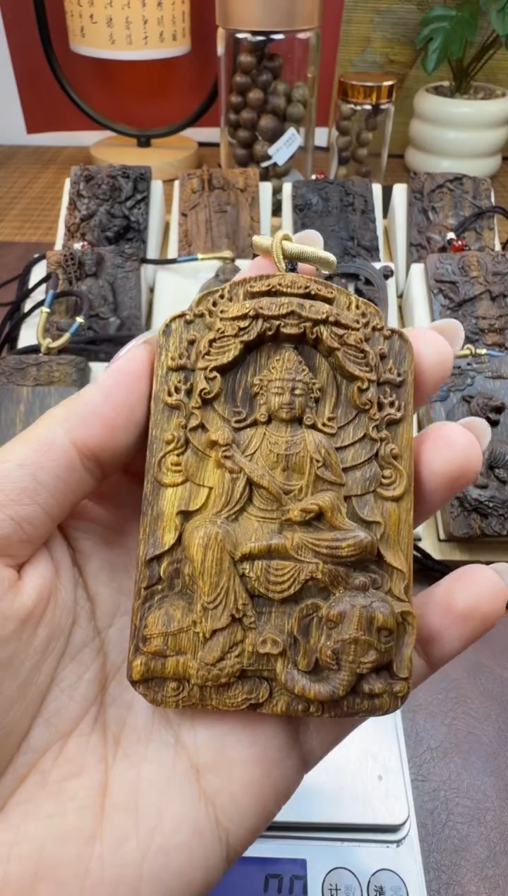 木木雕款 芽庄 十二生肖守护  龙蛇 普贤菩萨8cm 送养香瓶