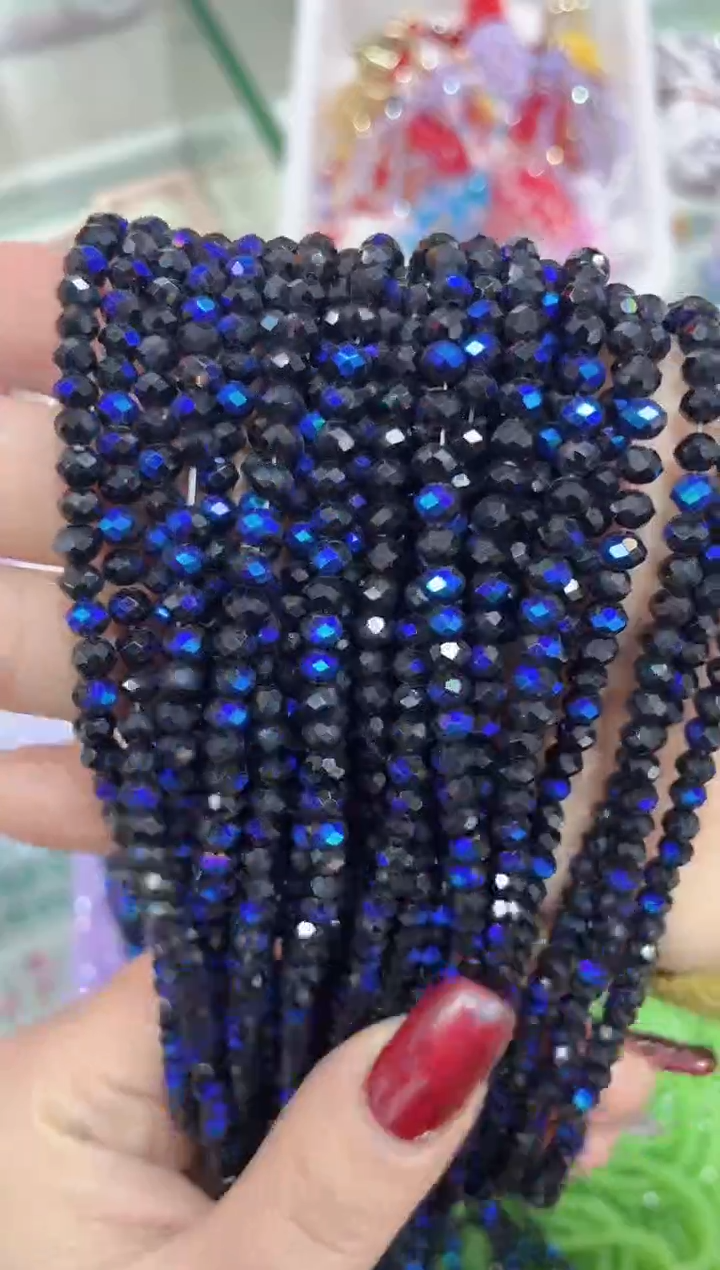 玻璃0973卡4水晶扁10条微光彩瓷黑色