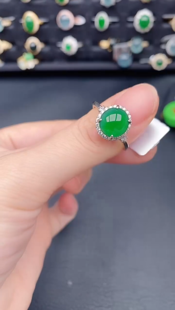 银S925镶嵌戒指翡翠天然a货翡翠430
