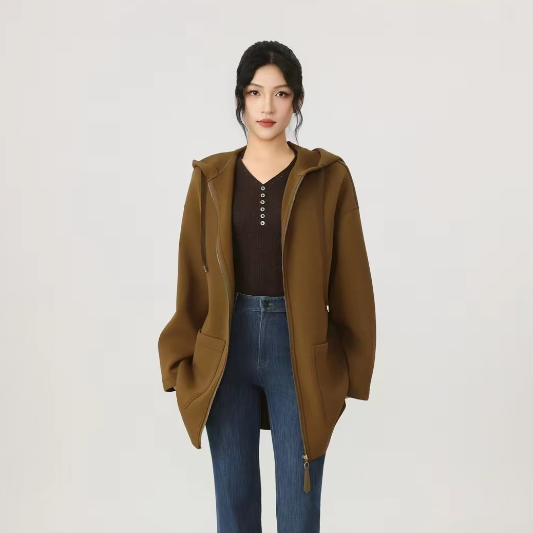 AMASS/阿玛施新款韩版百搭休闲连帽拉链宽松时尚春秋外套女540076
