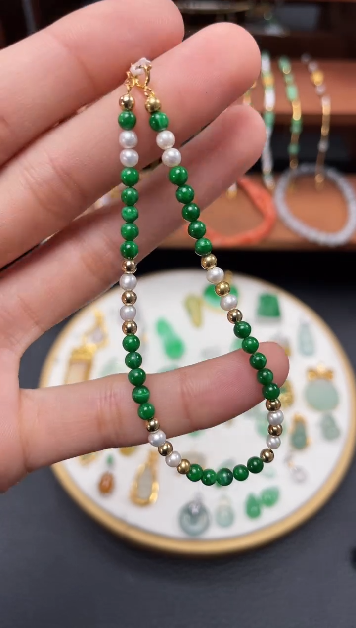 【闪购商品】翡翠套链18K金镶嵌一个  JK415