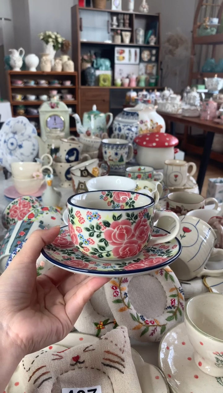 陶瓷【玫瑰】咖啡杯碟一套