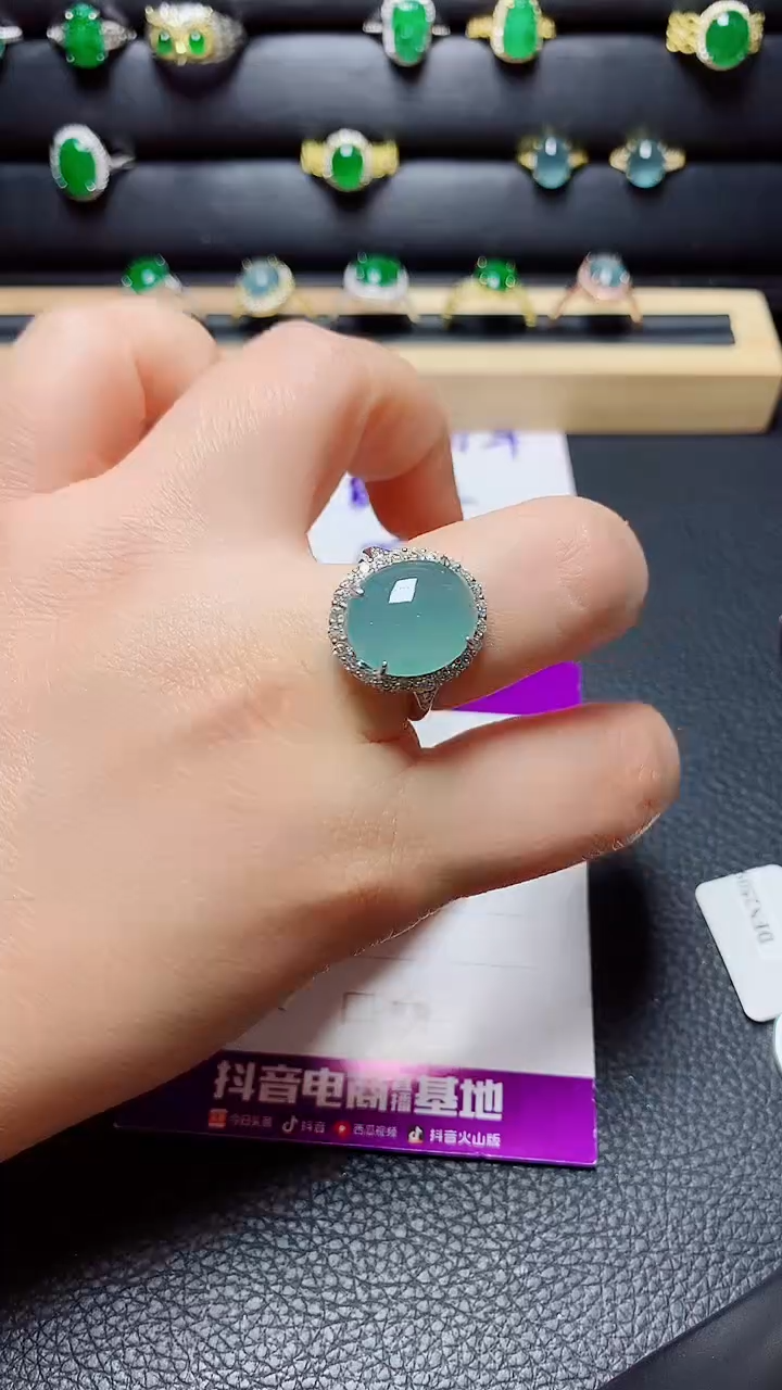 银S925镶嵌戒指翡翠天然翡翠A货s925银镶