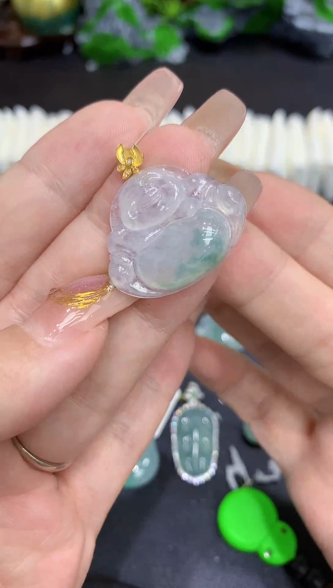 翡翠18K金镶嵌吊坠(不含链)1111