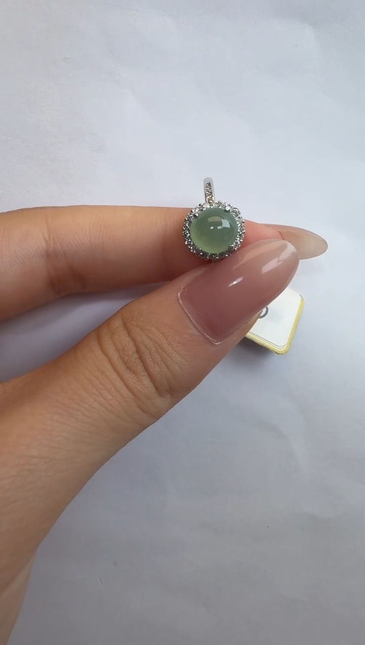 银S925镶嵌戒指翡翠通体925银镶缅甸A货翡翠戒指