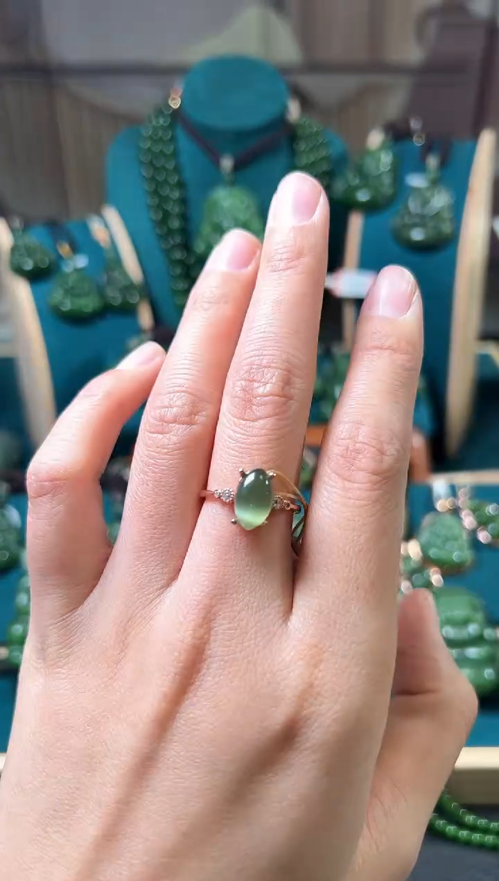 【闪购商品】和田玉（碧玉）戒指银S925镶嵌碧玉