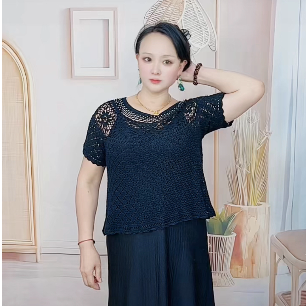 【DIY教材】黑莲珍珠短衫手工钩织时尚气质减龄百搭
