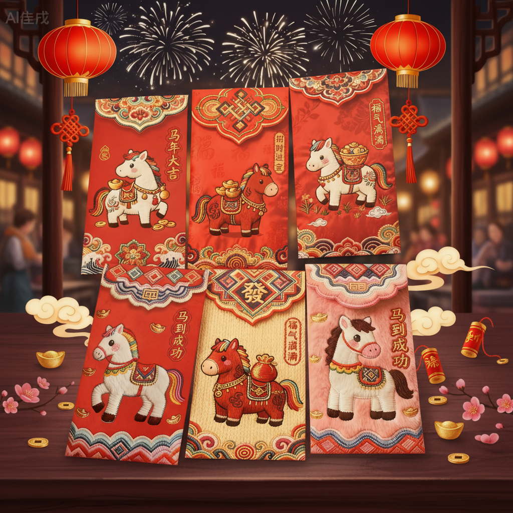 到手30个！新款仿平面刺绣卡通福马红包春节创意压岁拜年利是封