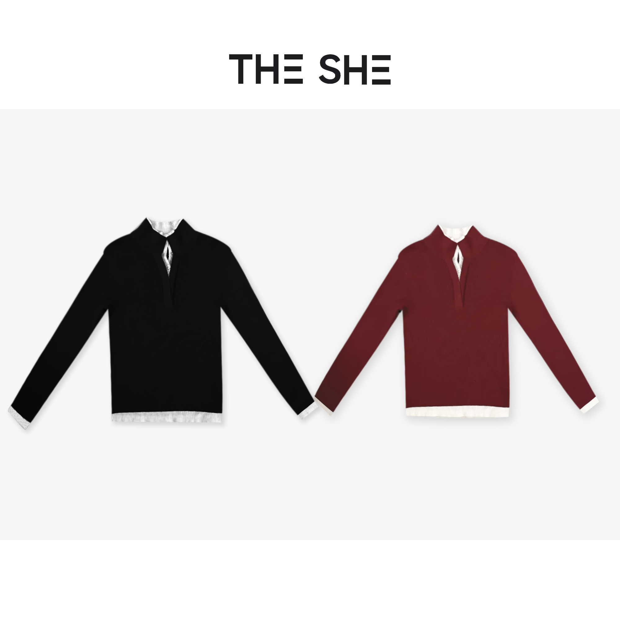 【LI·LI】『撞色拼接假两件』· 半纽扣拼接套头假两件针织衫