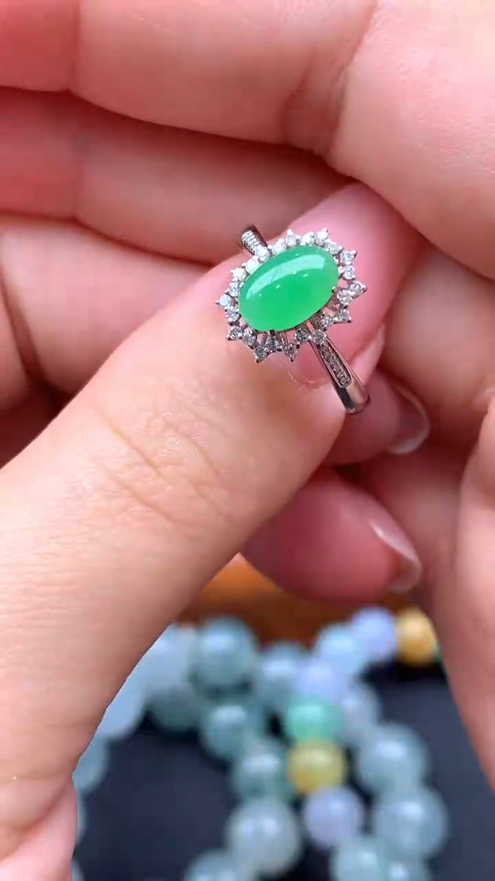 【闪购商品】翡翠戒指18K金镶嵌18-天然翡翠