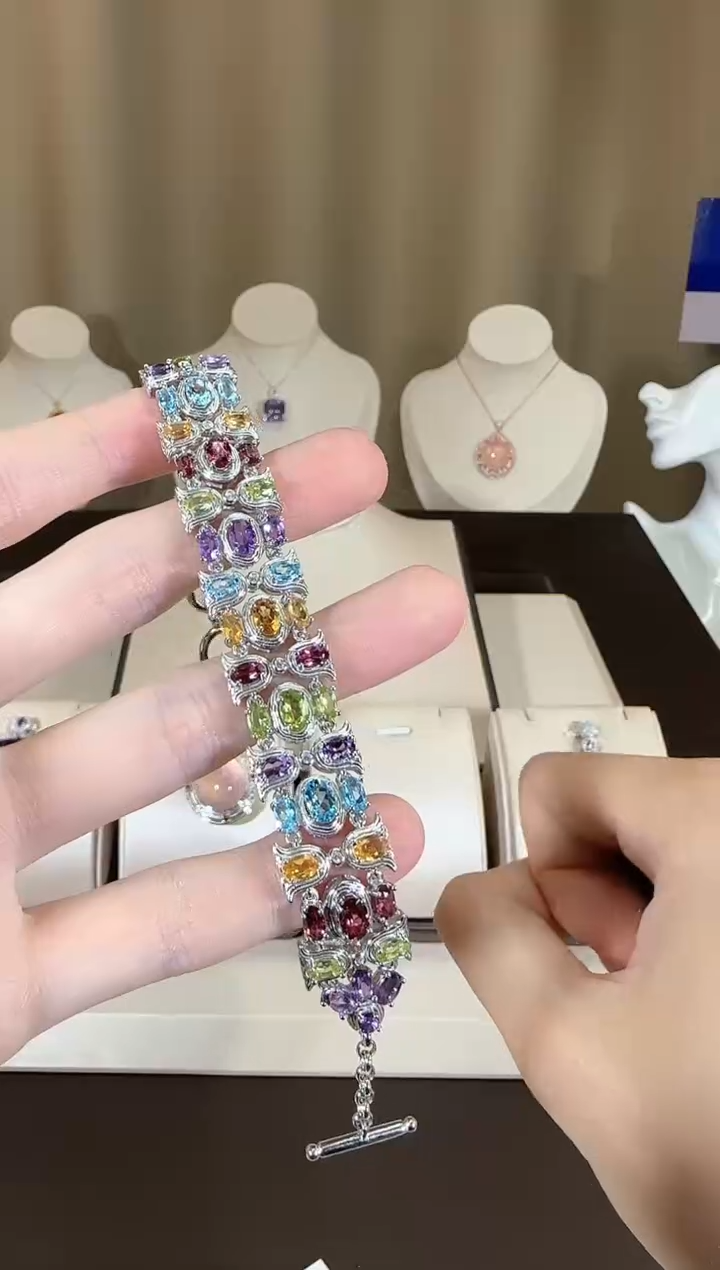 【闪购商品】托帕石手链银S925镶嵌多彩宝石手链