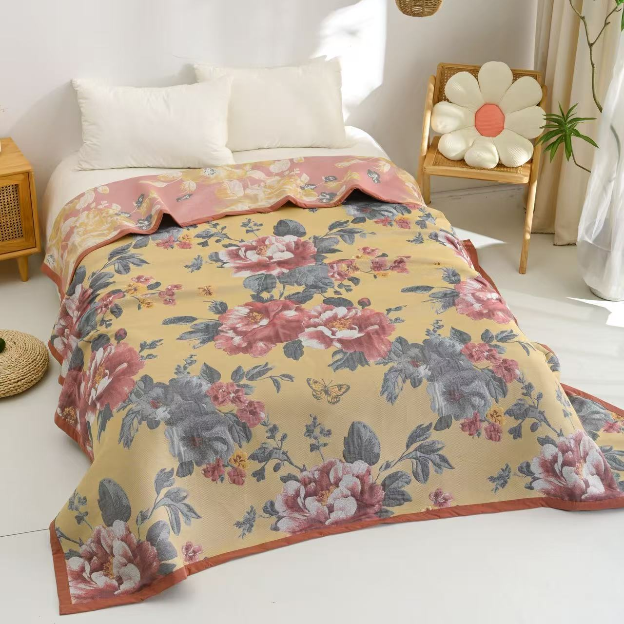 【原装正品】莱赛尔天丝轻奢亲肤四季床盖盖毯230*250--繁华梦境