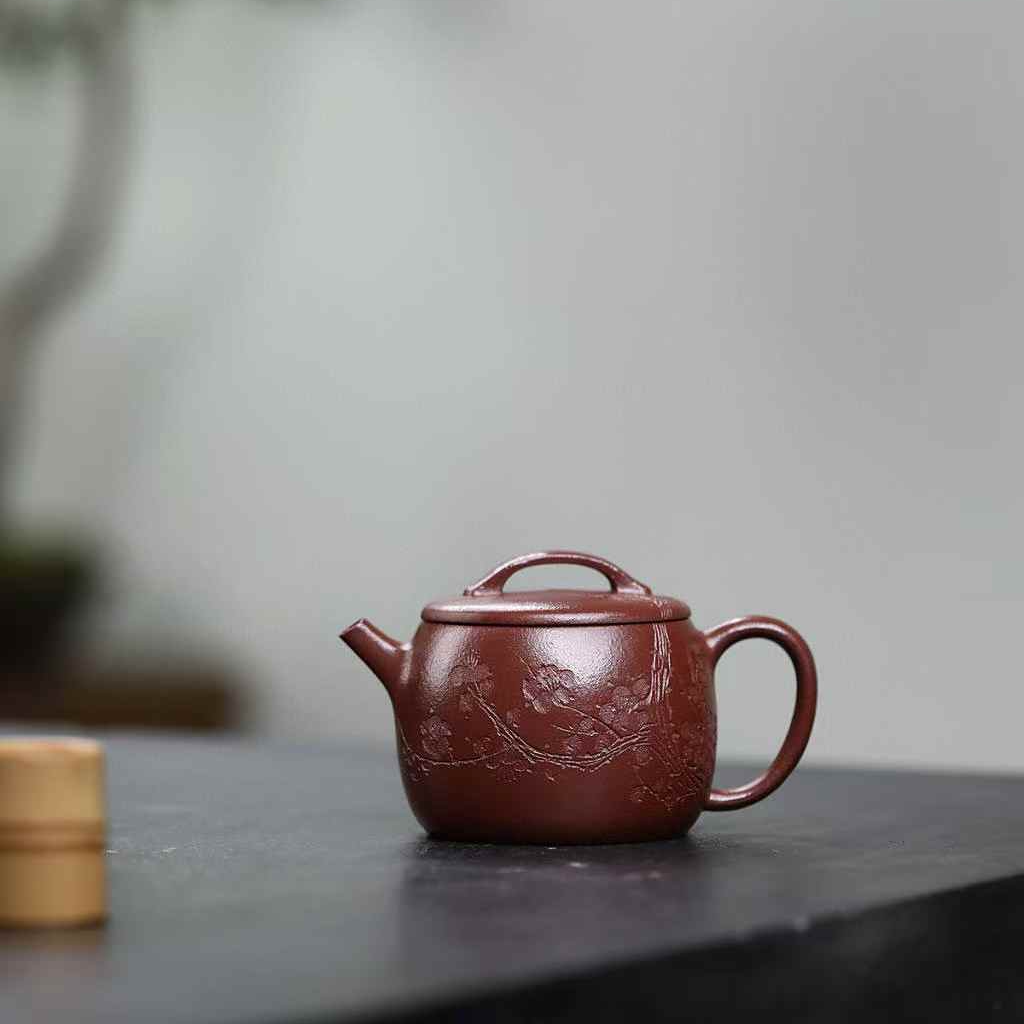 宜兴黄龙山原矿全手工刻绘紫泥《汉瓦》170cc纯手工宽口精美