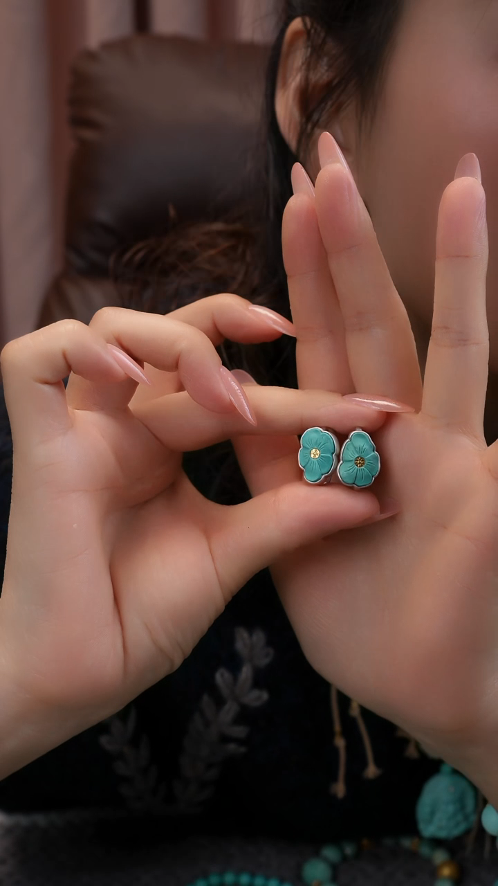 银S925镶嵌绿松石耳饰11111