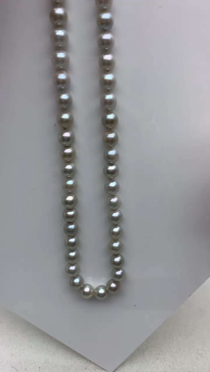 银S925镶嵌ff海水珍珠akoya灰珠串链7~8mm