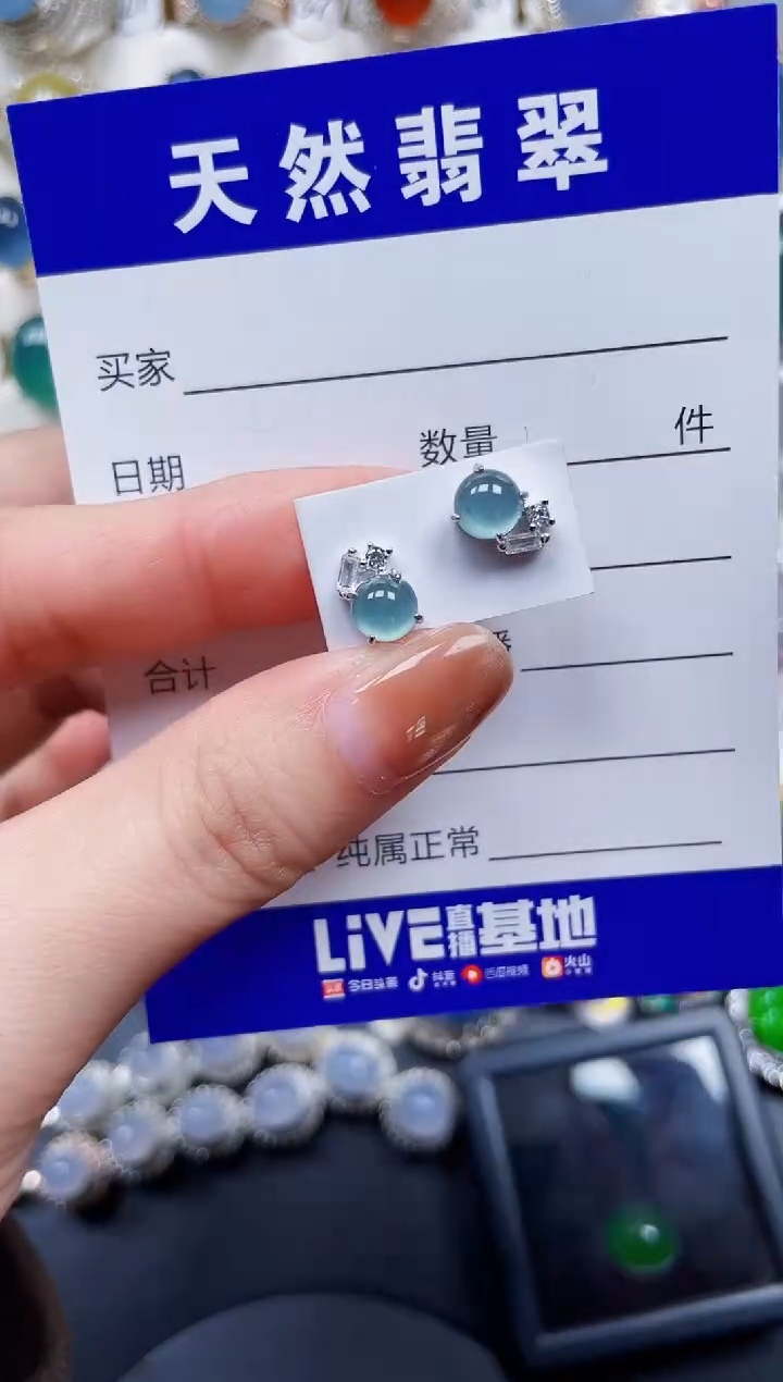 银S925镶嵌翡翠耳饰204