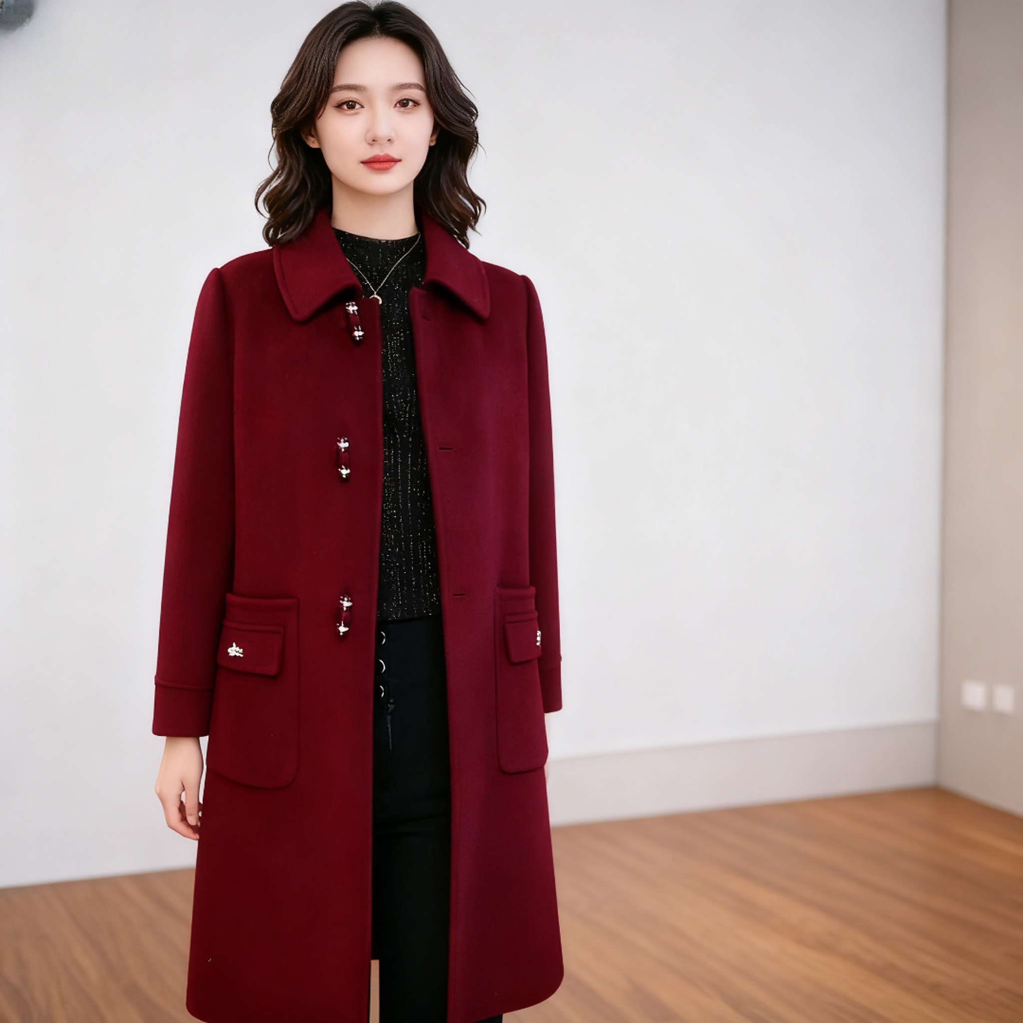 时尚棉服外套中长款2025冬季新款女装洋气保暖毛呢大衣