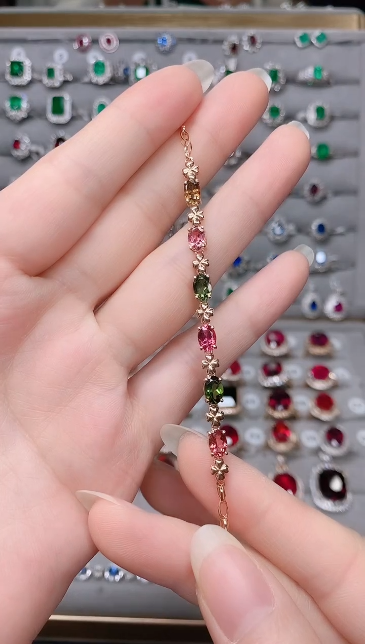 【闪购商品】碧玺18K金手链18K金镶嵌1