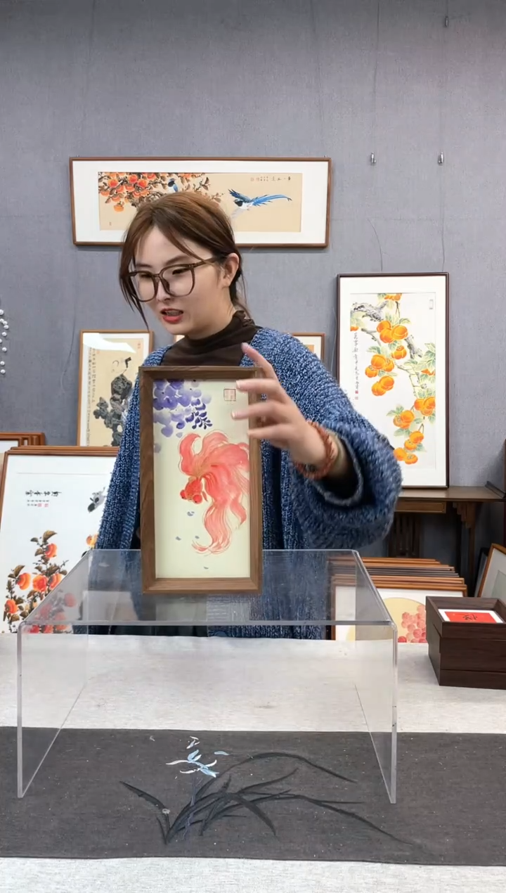 【闪购商品】国画手写手绘带框作品-16*29-紫藤