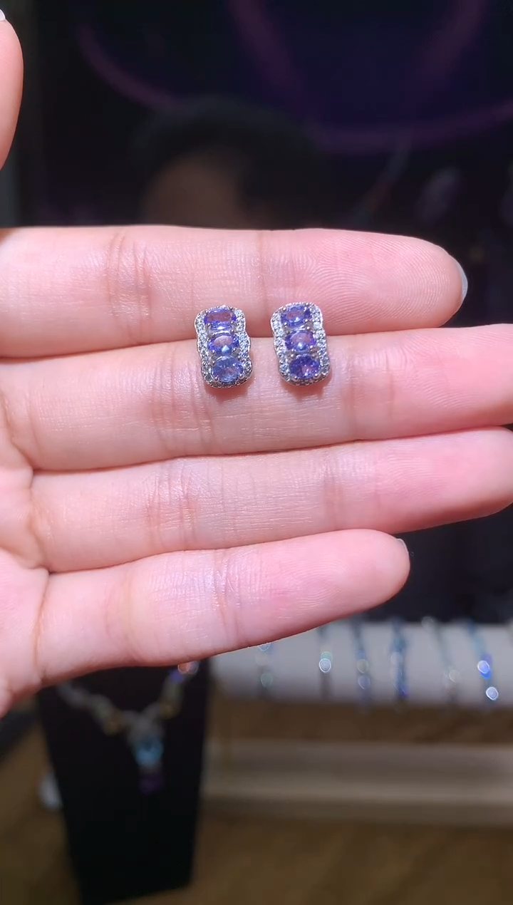 耳饰银S925镶嵌坦桑石（晶盈阁严选）