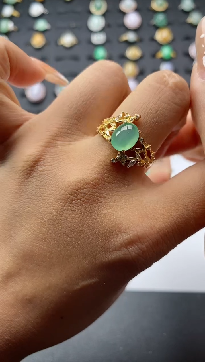 翡翠戒指银S925镶嵌.