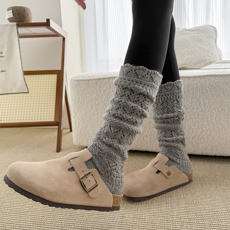 针织镂空袜子女款秋冬灰色羊毛堆堆袜配雪地靴腿袜搭配小皮鞋腿套