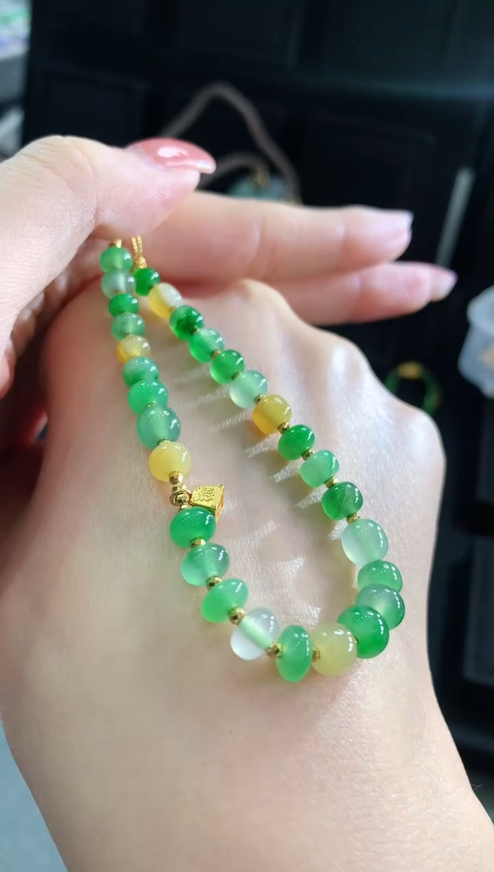 【闪购商品】翡翠手链18K金镶嵌手饰