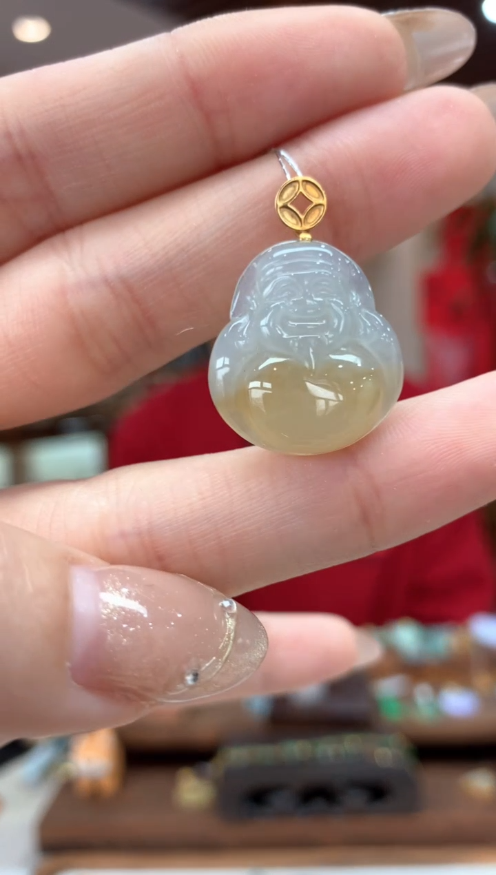 【闪购商品】翡翠吊坠(不含链)18K金镶嵌财神