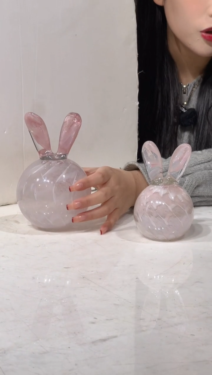 【闪购商品】琉璃粉色兔子一对