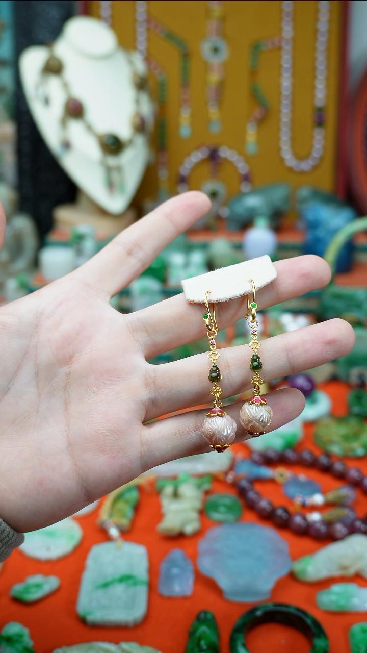 合金耳饰淡水珍珠笑**恶粉色东珠耳饰