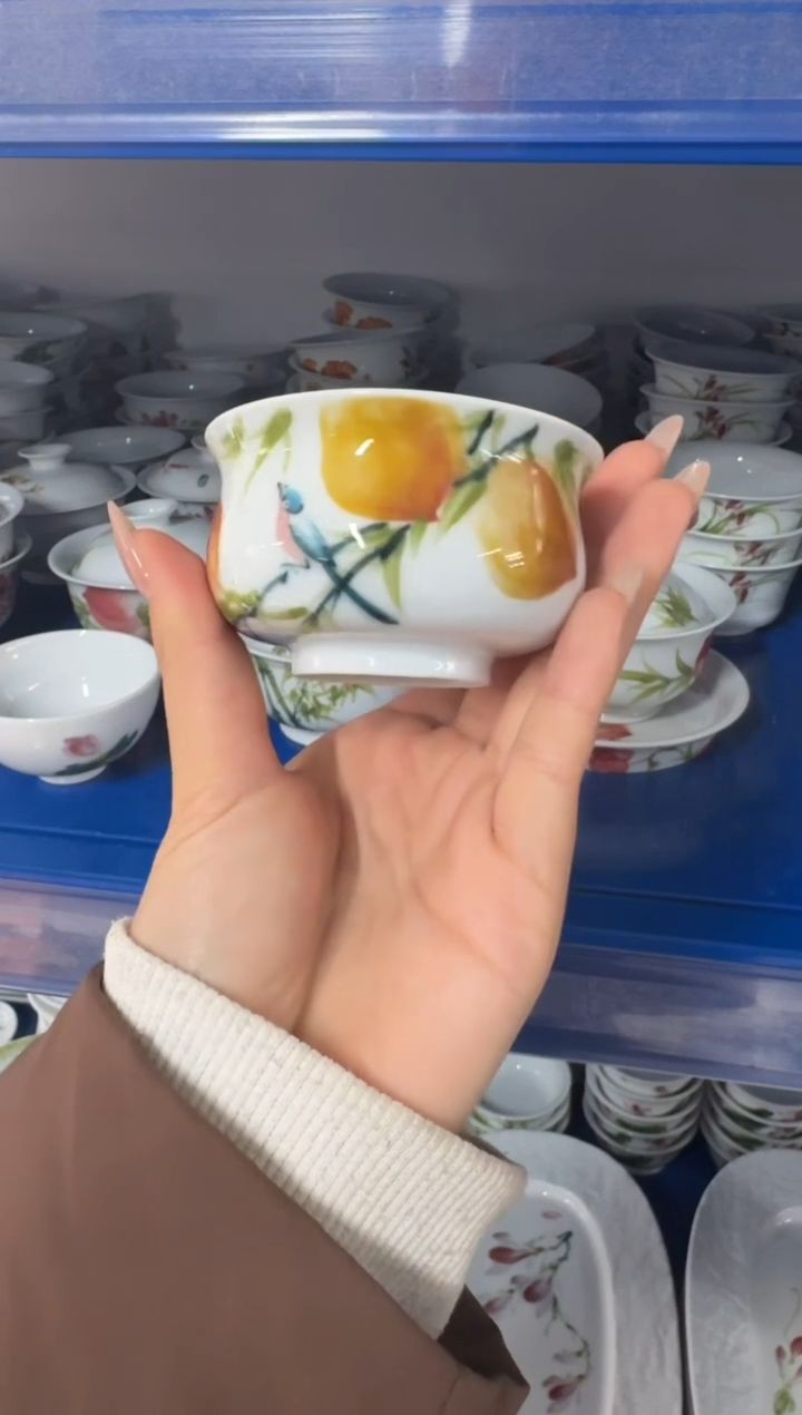 瓷片景德镇高温陶瓷食品级手绘釉中彩-如是杯