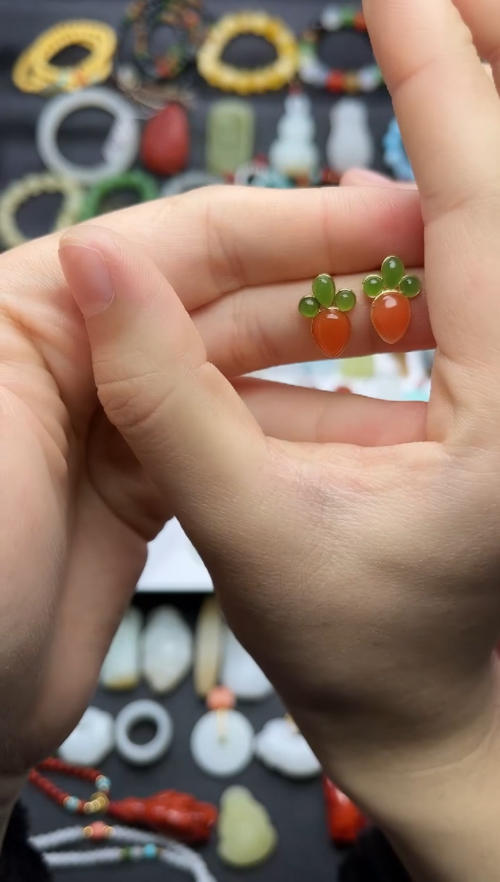 银S925镶嵌耳饰南红玛瑙胡萝卜耳钉06