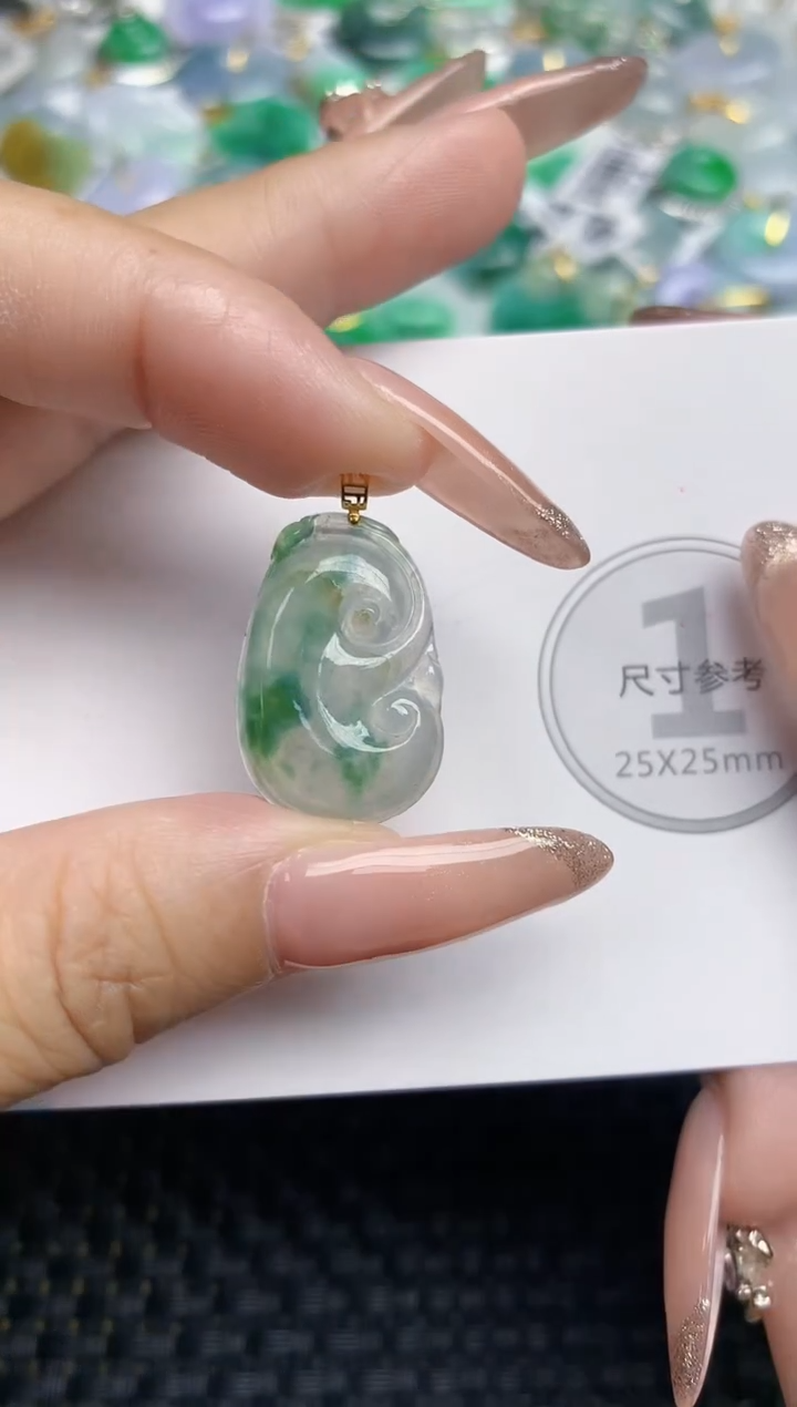 颈饰18K金镶嵌翡翠天然缅甸A货翡翠百元以上9元证书费自理