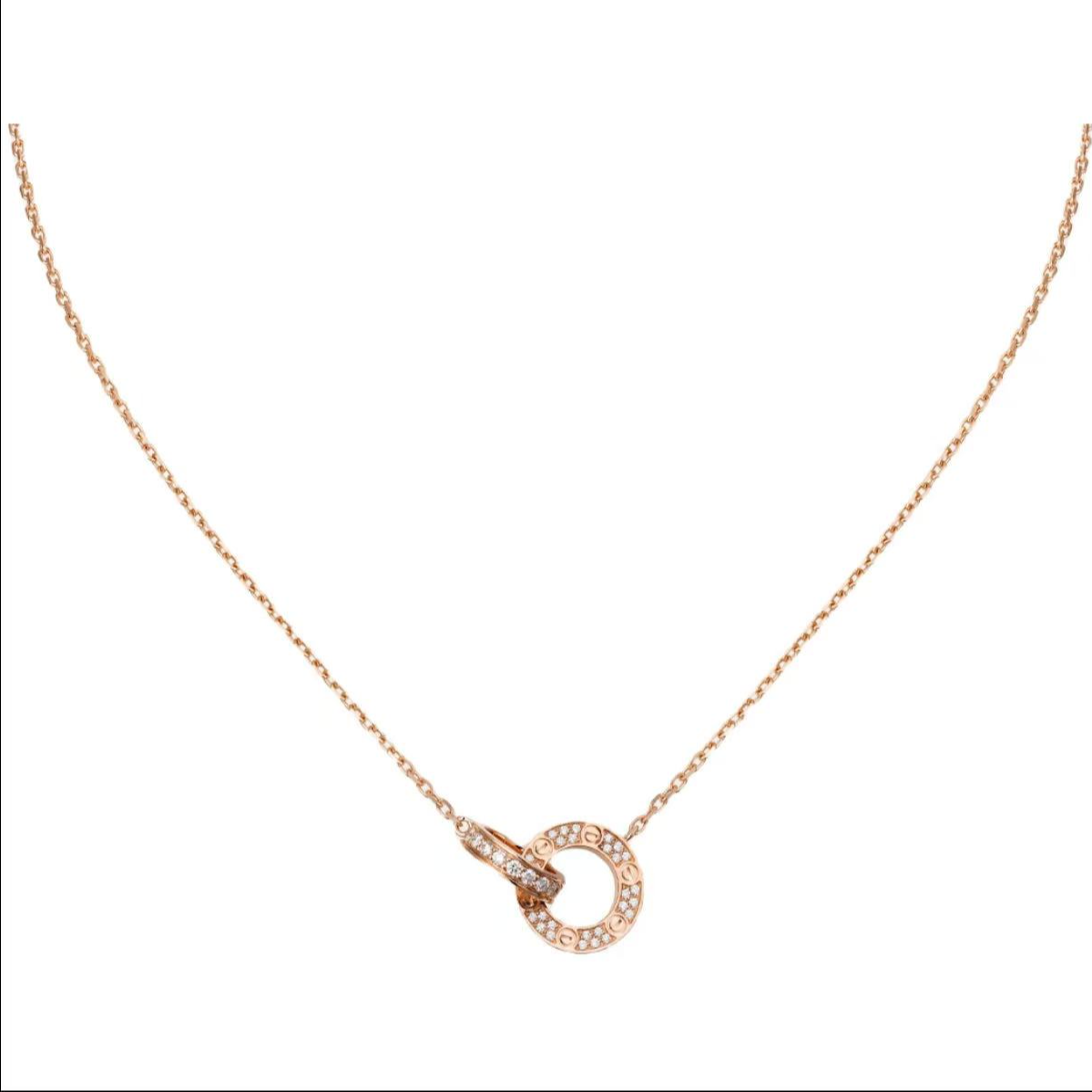 99新 Cartier/卡地亚 Cartier卡地亚LOVE玫瑰金双环满钻圆饼项链