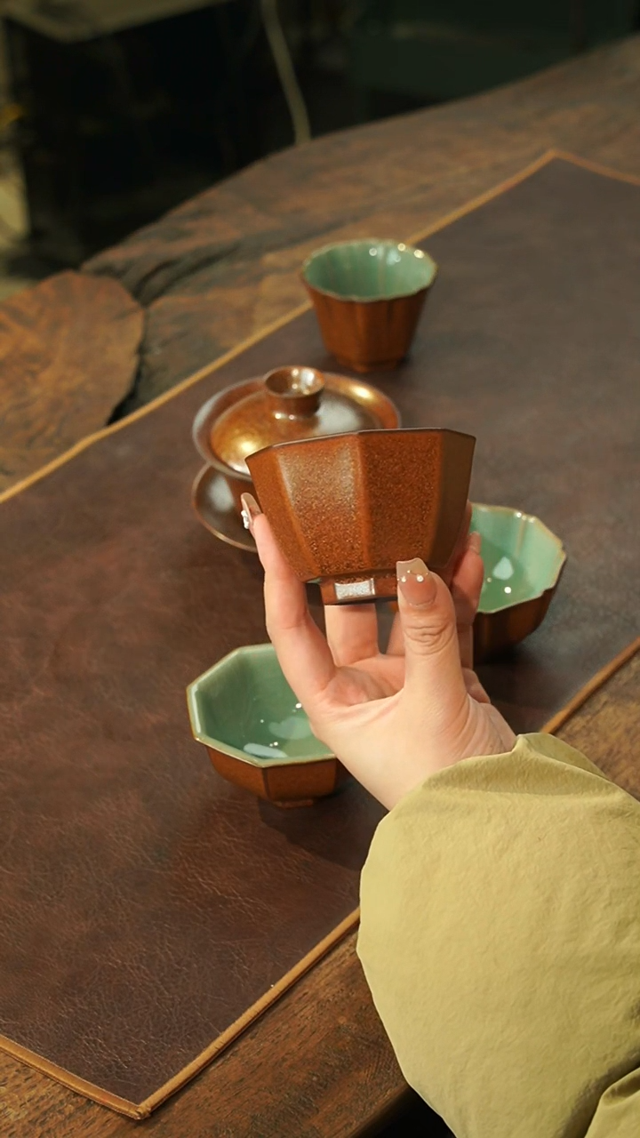 【闪购商品】瓷片瓷茶记 茶叶末釉 八方杯