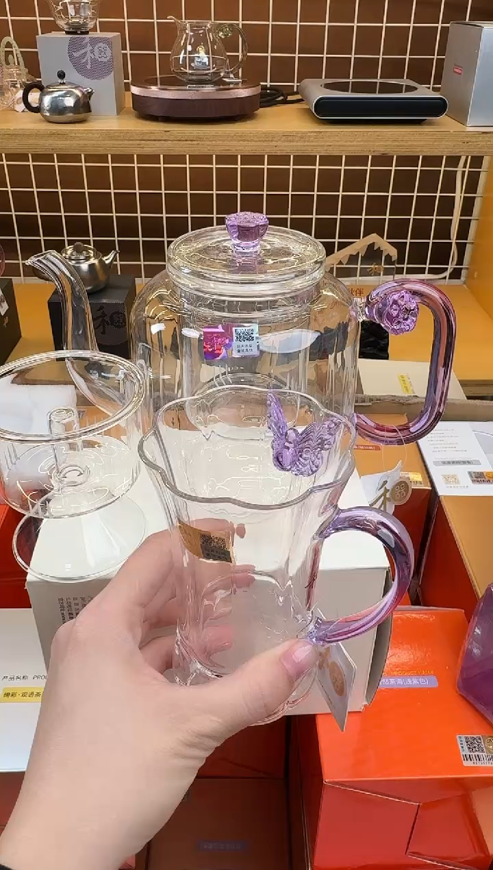 @@禾器晶彩莲君壶浅紫色+幻蝶杯浅紫色