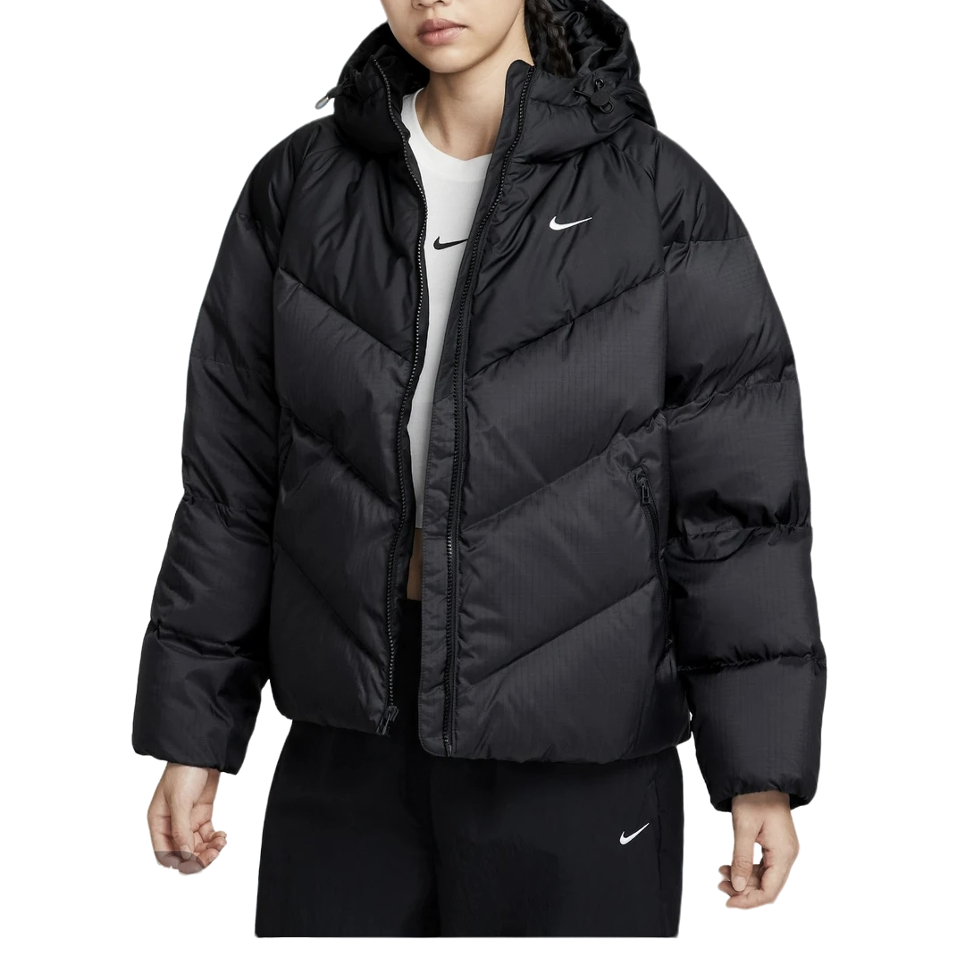 耐克NIKE冬季女款时尚休闲鸭绒连帽保暖黑色羽绒服外套 HV5236010