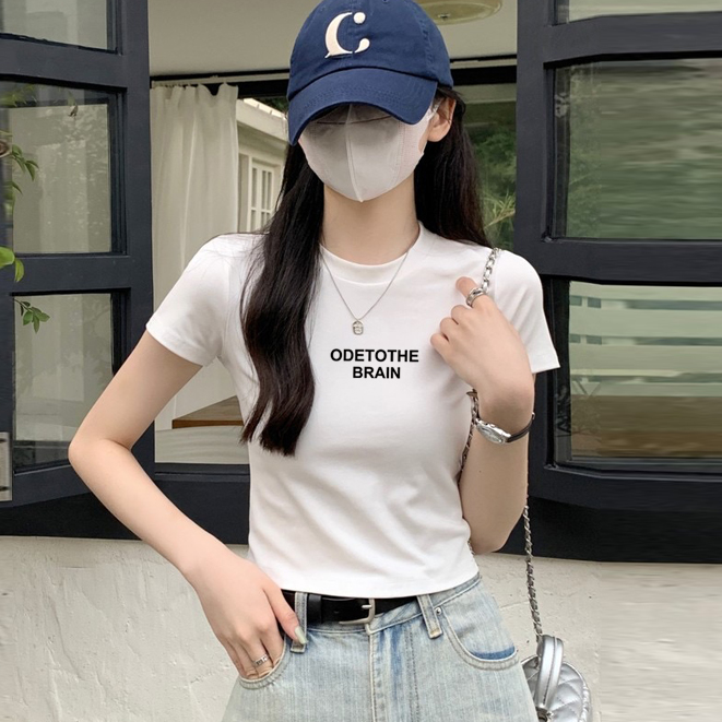 【ODE字母】夏季短款短袖T恤女时尚圆领半袖高腰修身显瘦百搭上衣