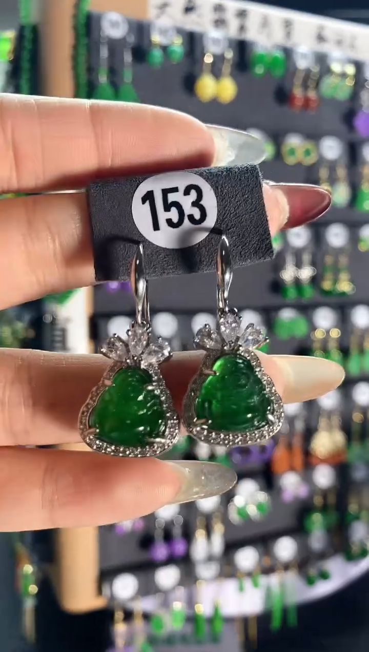 【闪购商品】翡翠耳饰银S925镶嵌153..
