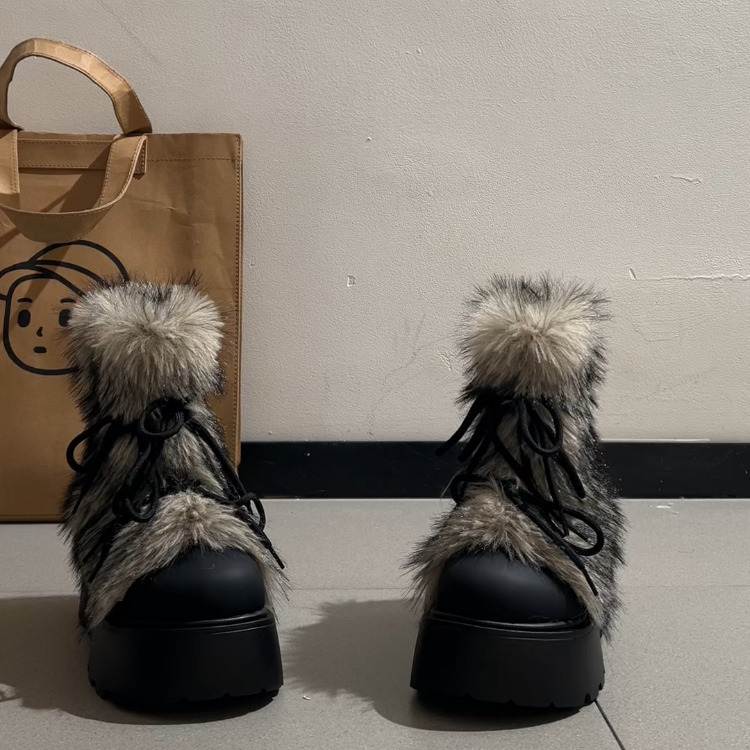 南在南方加绒保暖毛毛厚底雪地靴女款2025新款冬增高加厚勃肯棉鞋