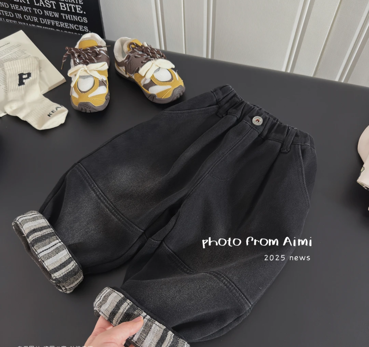 男童加厚一体绒牛仔裤2025新款秋冬百搭潮酷痞帅直筒宽松休闲裤子