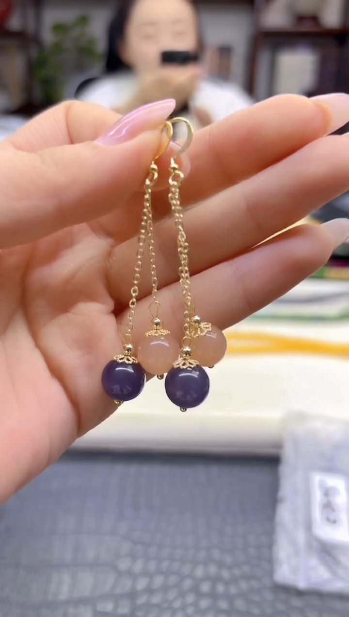 14K金镶嵌和田玉耳饰DIY款E825