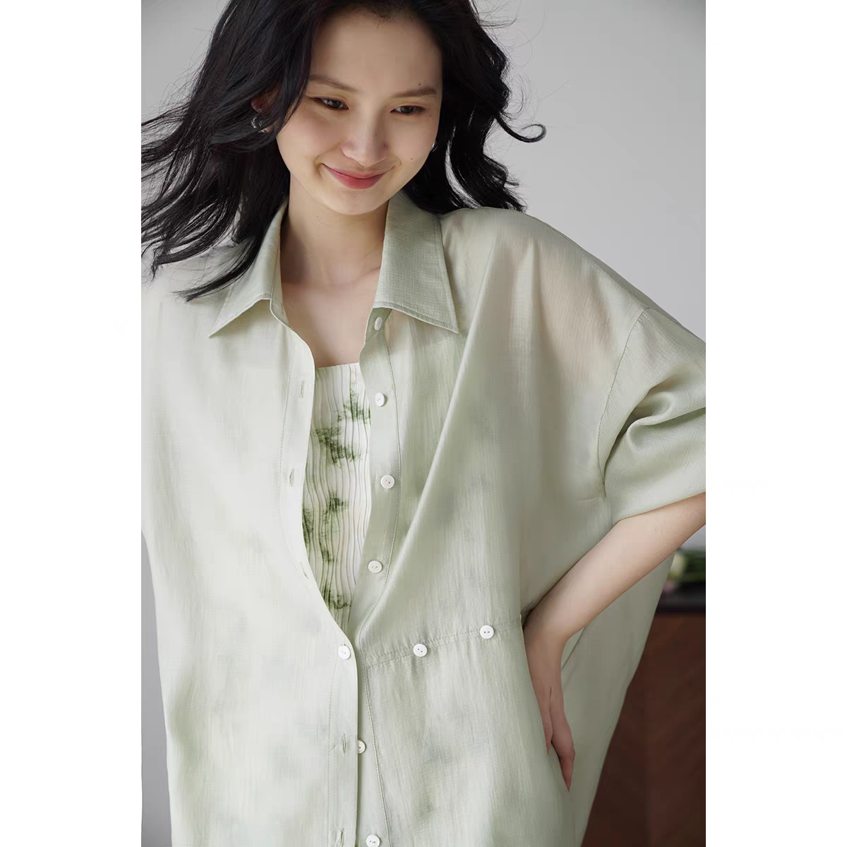 特！门店37&9！薄荷森林衬衫」夏日轻薄莱赛尔天丝防晒衬衣 D00148