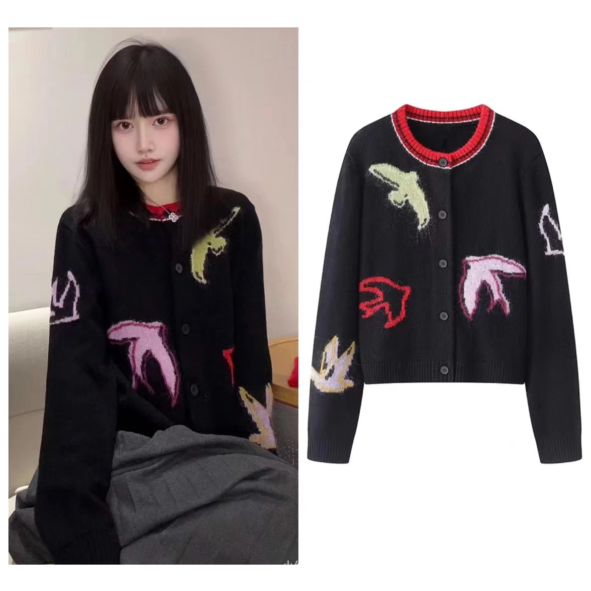 1299高级感针织开衫女2025春季气质百搭圆领针织上衣服