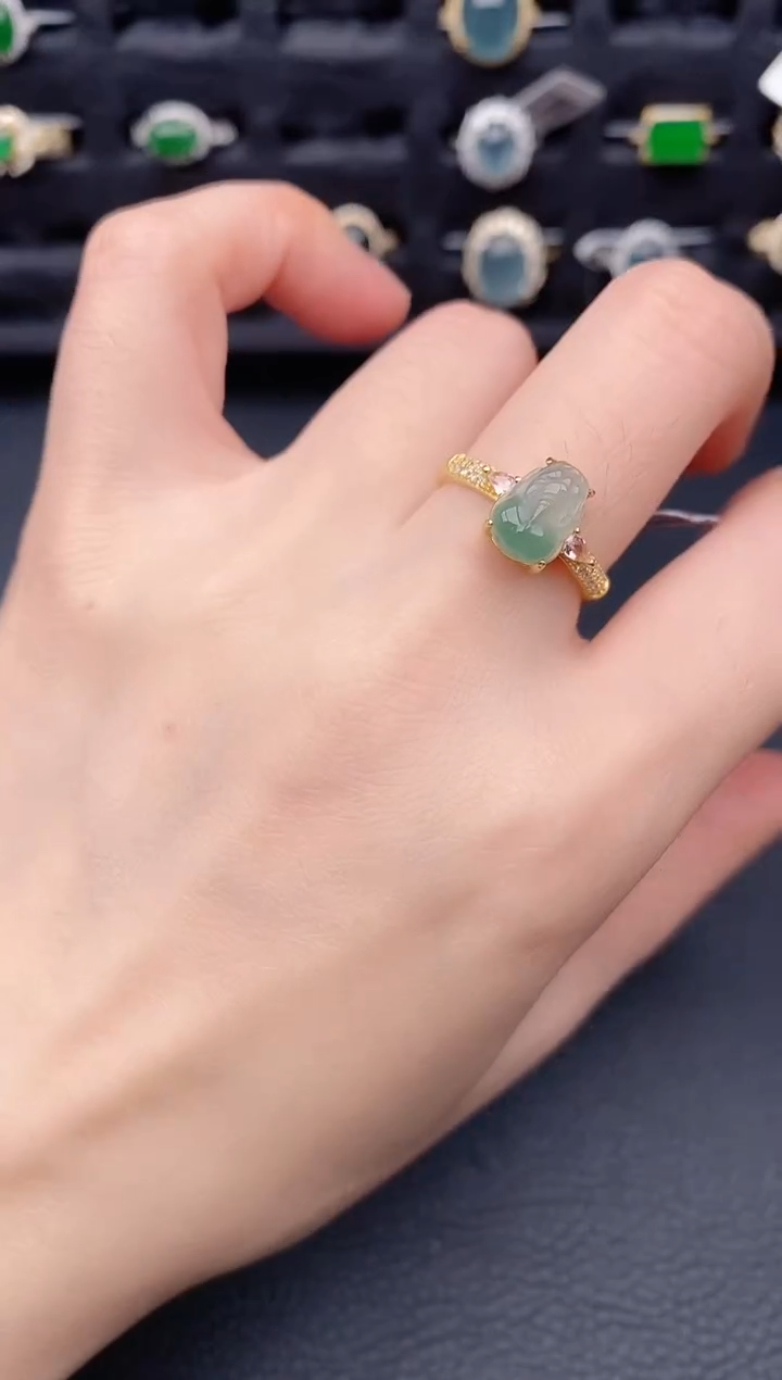 银S925镶嵌戒指翡翠天然a货翡翠467