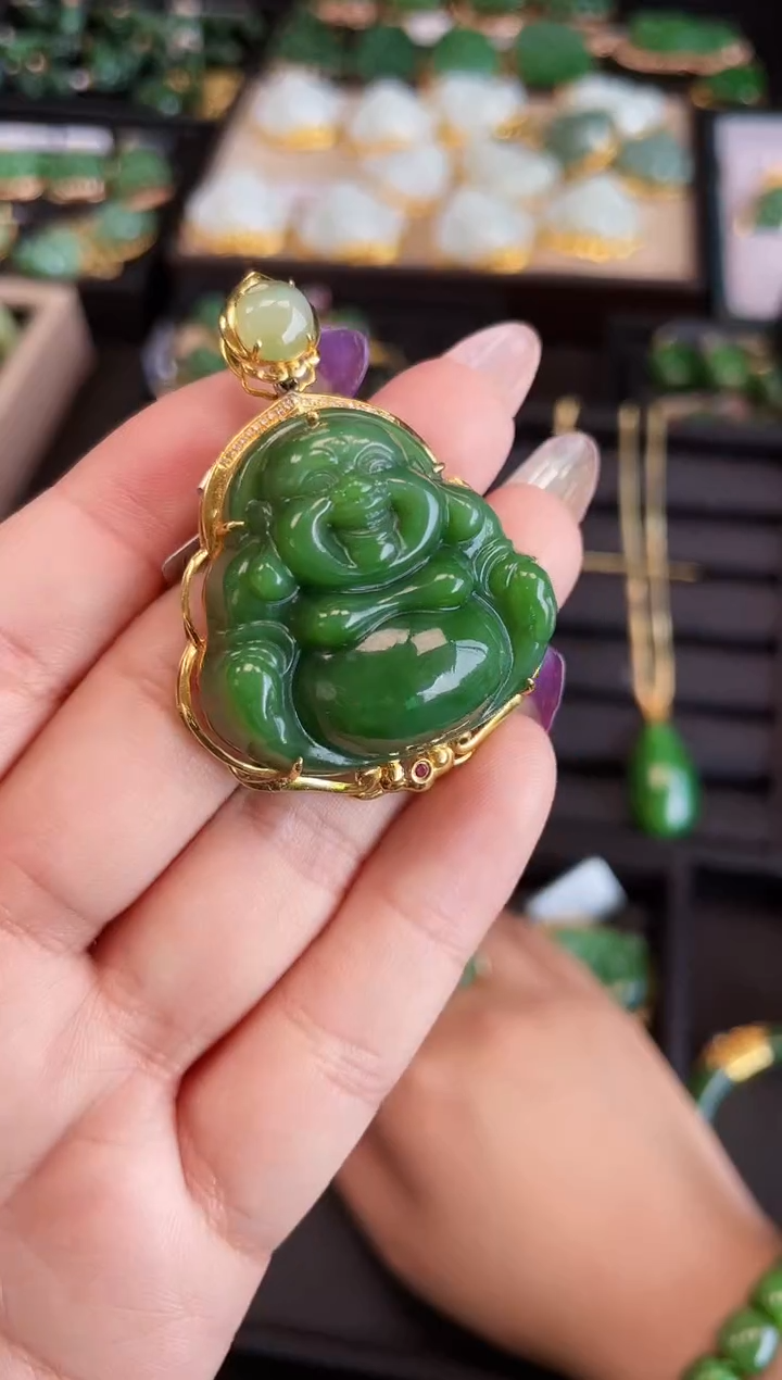 【闪购商品】和田玉吊坠18K金镶嵌35MM 多样性发一
